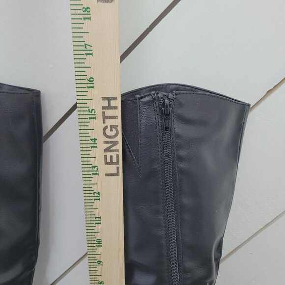 NWT Style & Co Black Knee-High Faux Leather Boots Women Straps & Side Zipper - Picture 3 of 9